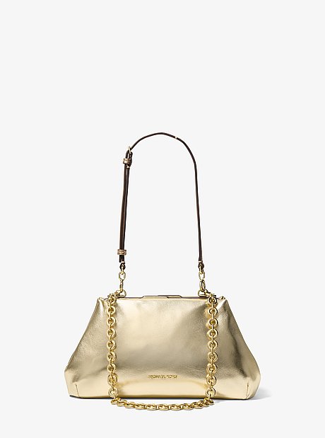 Goldie Small Metallic Leather Convertible Clutch