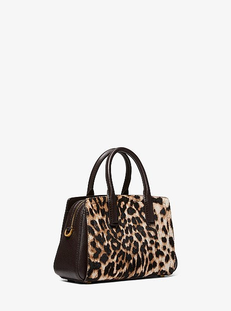 Laila Small Leopard Print Calf Hair Satchel